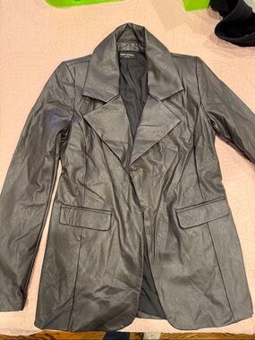 naked wardrobe Black Faux Leather Blazer Jacket